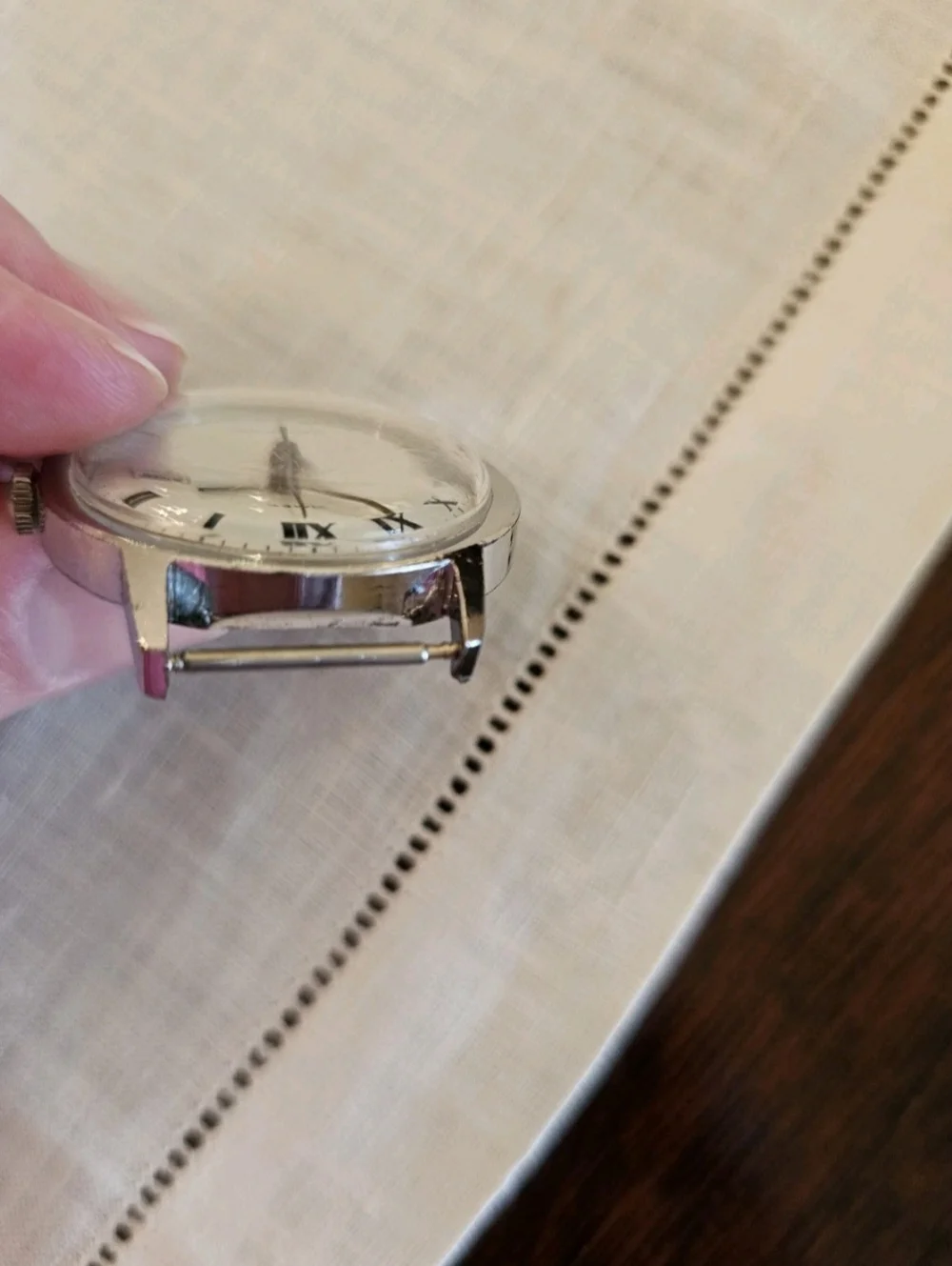 Vintage 73 Timex Marlin Watch Unique Iridescent White Dial Silver Case 34mm Date